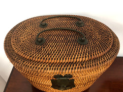 Beautiful Antique Cane Basket With Metal Handles & Latch | Antique & Vintage | Moonee Ponds Antiques | Australia Wide Delivery