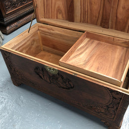 Antique Chinese Carved Camphor Wood Chest