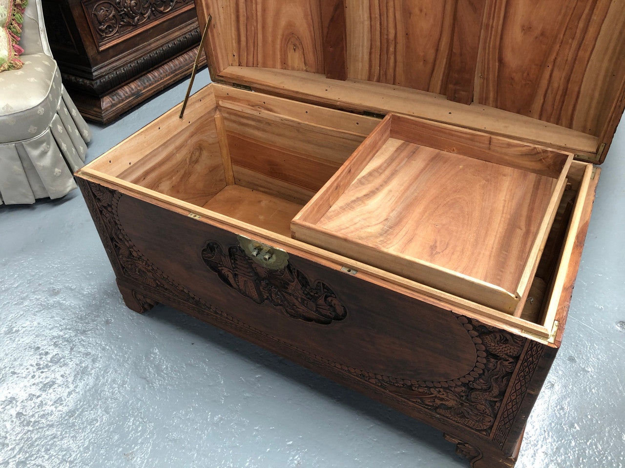 Antique Chinese Carved Camphor Wood Chest | Antique & Vintage | Moonee Ponds Antiques | Australia Wide Delivery
