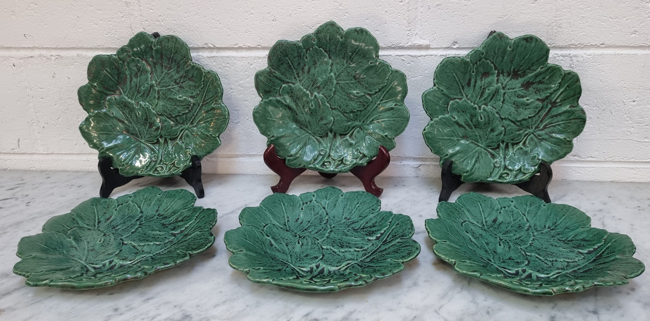 Set of 6 Victorian majolica grape vine plates. No markings – European. In very good original condition. $265 the set of six. 22.5cm Diam