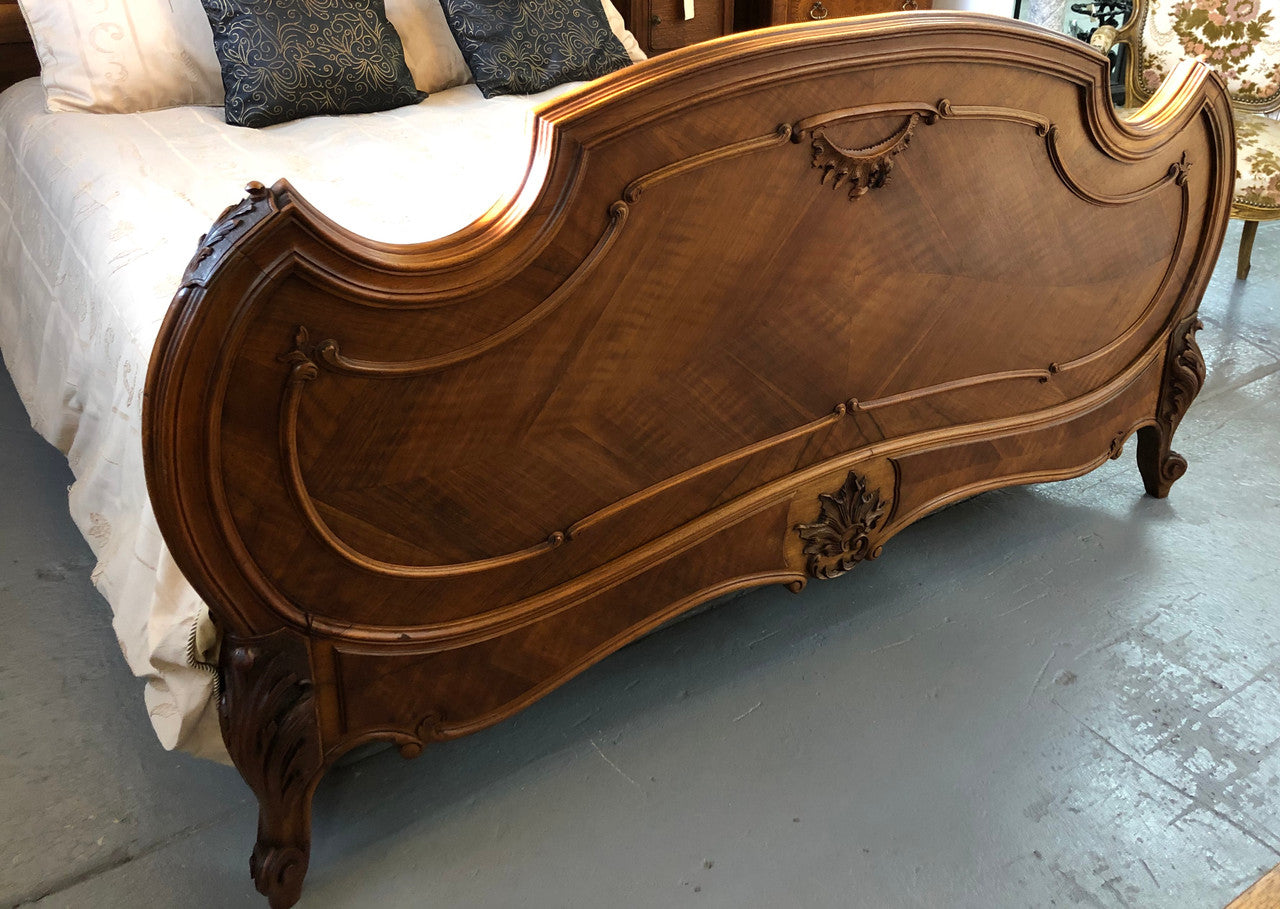Antique French Walnut Louis XV Style Queen Size Bed