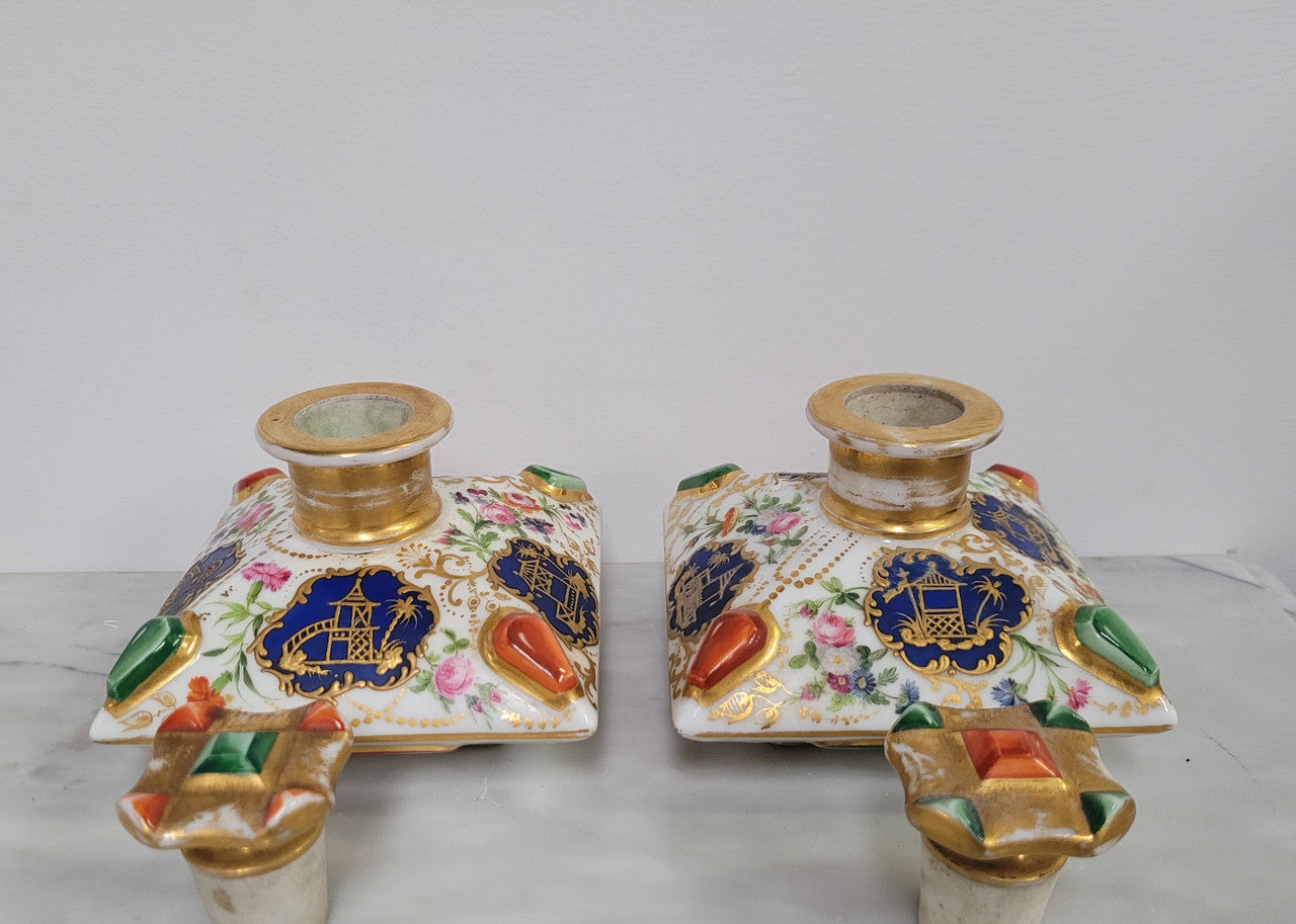 Rare Pair of Cushion Shaped Old Paris Porcelain Scent Bottles