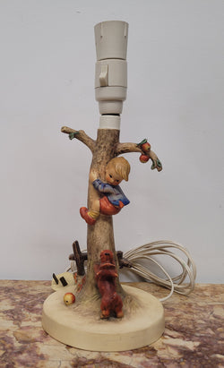 Charming Hummel Lamp Featuring a Young Boy Climbing an Apple Tree with a Dog | Antique & Vintage | Moonee Ponds Antiques | Australia Wide Delivery