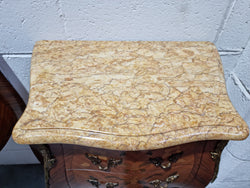 Pair of French Commode Style Marquetry Inlaid Marble Top Kingwood Bedsides | Antique & Vintage | Moonee Ponds Antiques | Australia Wide Delivery