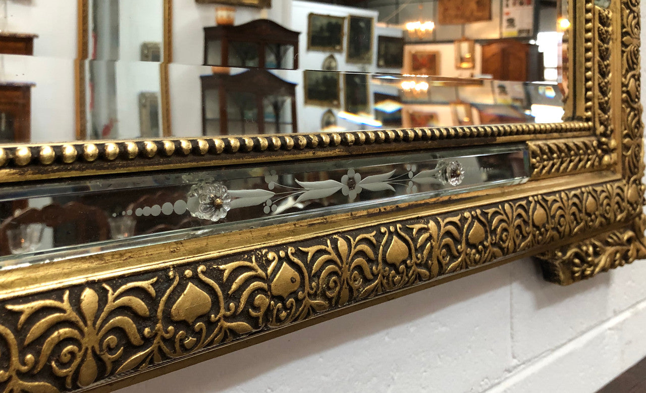 19th Century French Cushion Mirror With Acid Etched Pattern | Antique & Vintage | Moonee Ponds Antiques | Australia Wide Delivery
