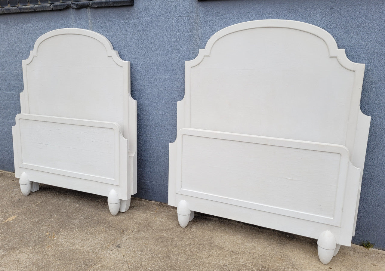 Two attractive vintage French chalk painted king single Art Deco beds. They have been sourced from France and are in good original condition.