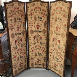 Vintage French Oak 3 Fold Tapestry Covered Privacy Screen