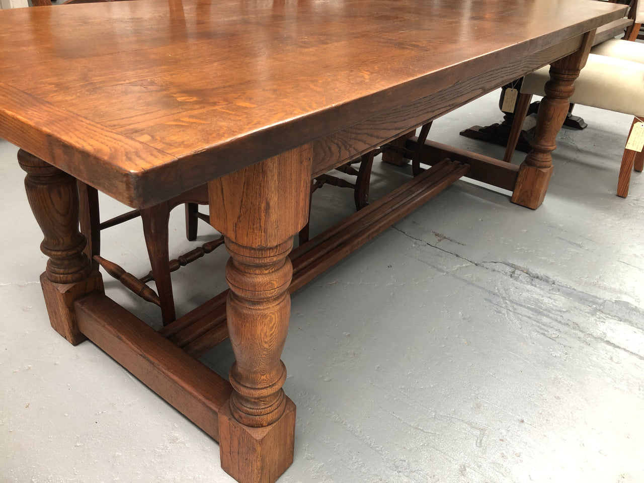 French Oak Stretcher Base Farmhouse Table