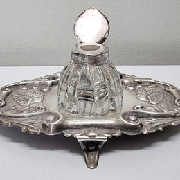 Edwardian Silver Plated Ink Stand Cherub Embossed Design