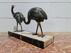 Fabulous French Art Deco Cold Painted Spelter Ibis Birds on a Stylized Art Deco Marble Base | Antique & Vintage | Moonee Ponds Antiques | Australia Wide Delivery