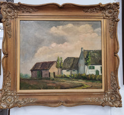 French Signed Oil On Canvas Depicting Farmhouse Lovely Gilt Frame | Antique & Vintage | Moonee Ponds Antiques | Australia Wide Delivery