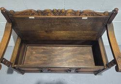 English Oak Tudor Style Hall Seat With Lift Up Top | Antique & Vintage | Moonee Ponds Antiques | Australia Wide Delivery