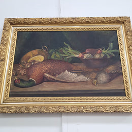 Still Life Oil on Canvas in Decorative Gilt Frame