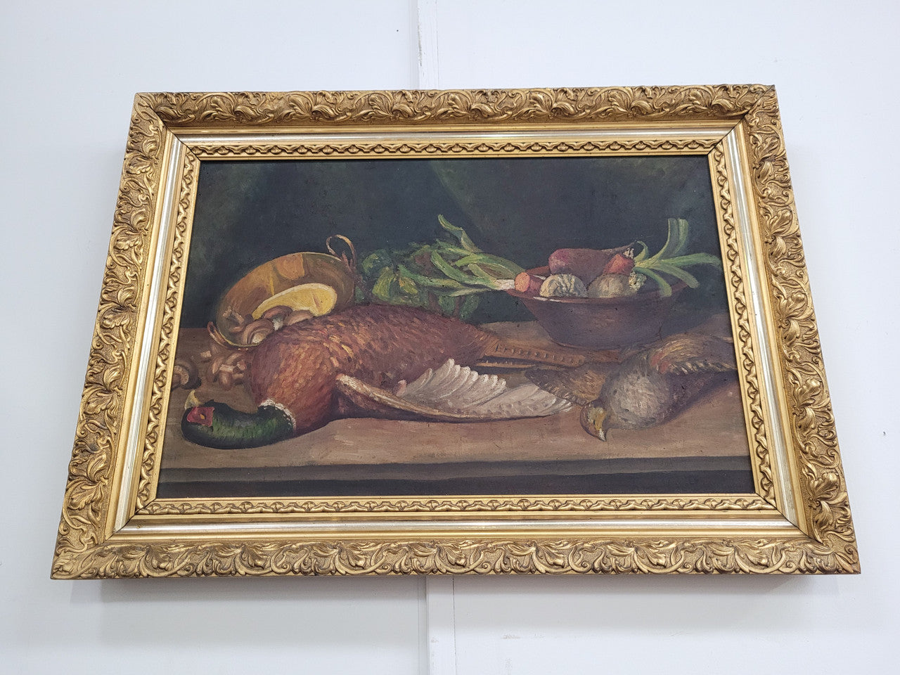 Still Life Oil on Canvas in Decorative Gilt Frame