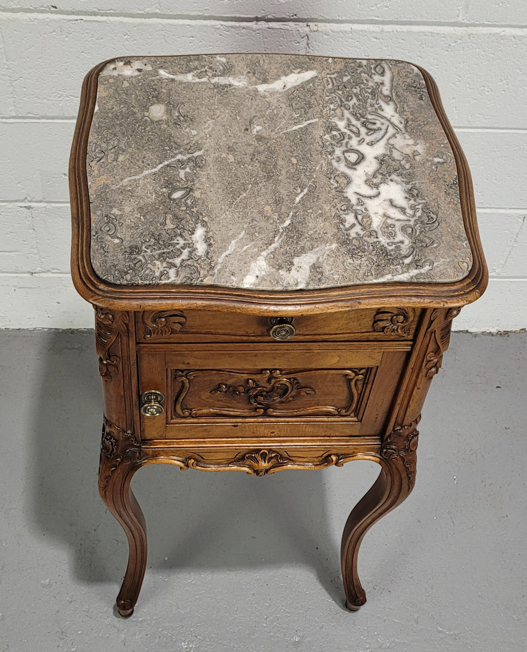 Single Carved French walnut Bedside Cabinet | Antique & Vintage | Moonee Ponds Antiques | Australia Wide Delivery