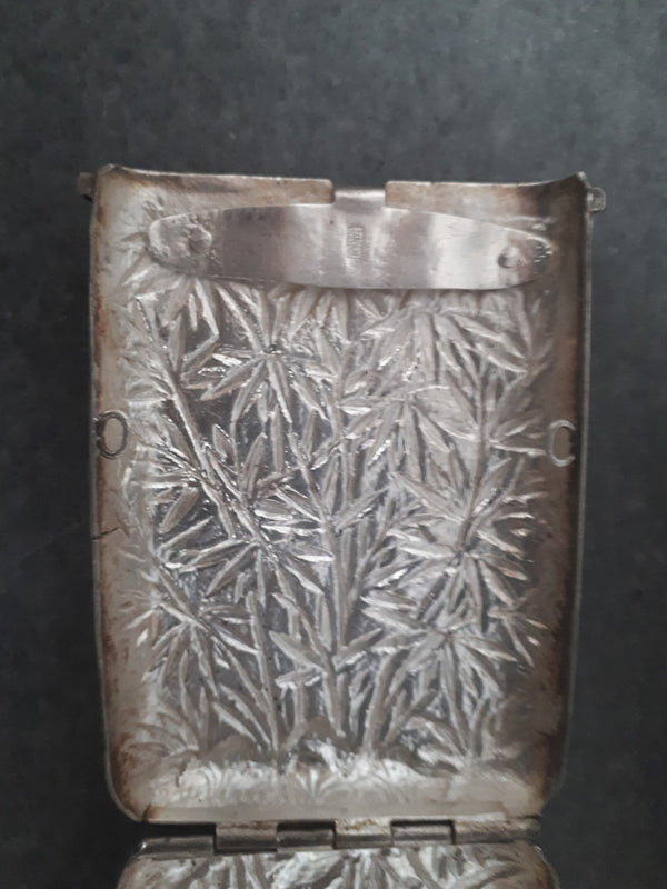 Antique stunning heavy quality Chinese export silver cigar case. Unusual folding action. Circa 1880. Hallmarked. 101 grams.