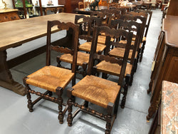 Set of 10 French Fruitwood Rush Seat Dining Chairs | Antique & Vintage | Moonee Ponds Antiques | Australia Wide Delivery