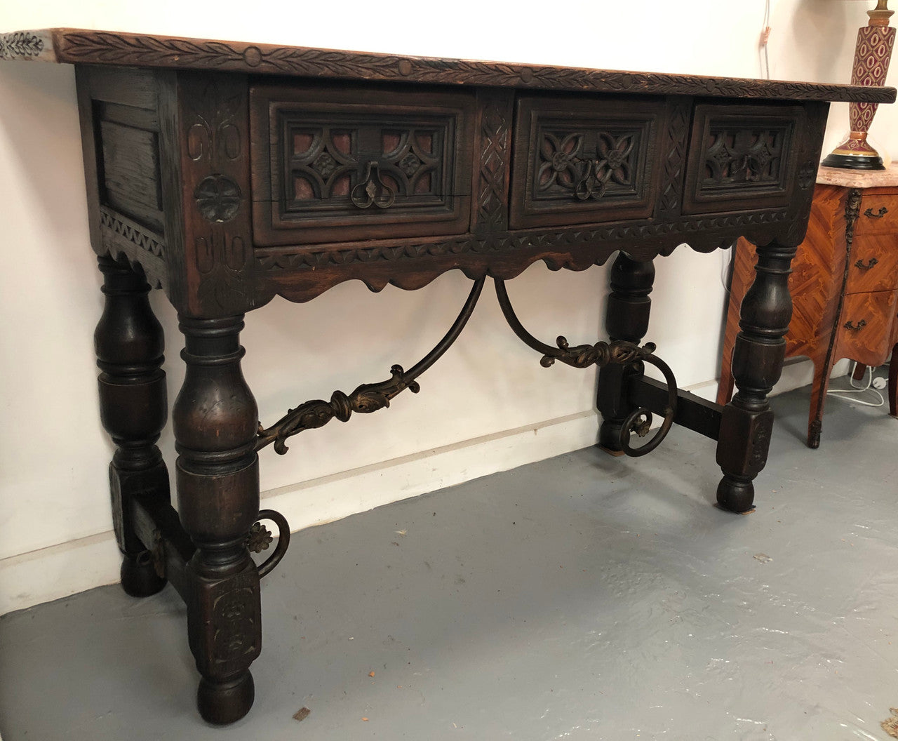 Spanish Late 19th Century Carved Oak Three Drawers Console-Side Table | Antique & Vintage | Moonee Ponds Antiques | Australia Wide Delivery