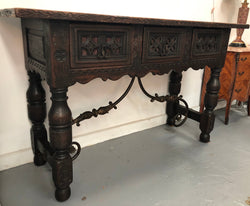 Spanish Late 19th Century Carved Oak Three Drawers Console-Side Table | Antique & Vintage | Moonee Ponds Antiques | Australia Wide Delivery
