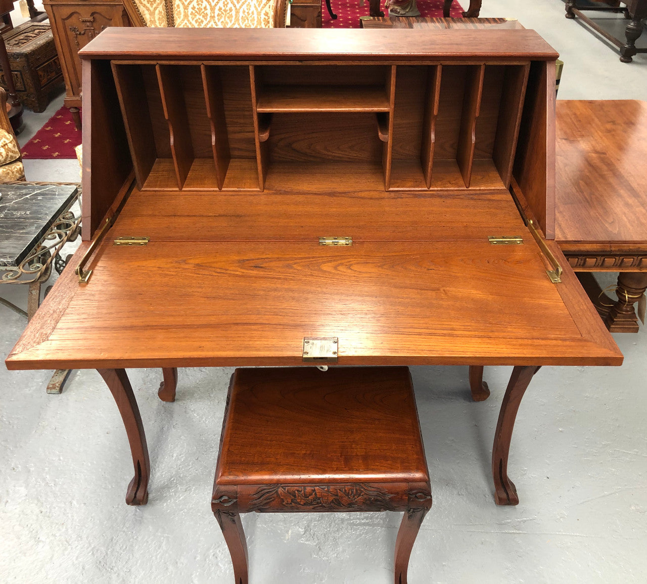 Beautifully carved Small Desk and stool | Antique & Vintage | Moonee Ponds Antiques | Australia Wide Delivery