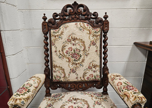 Early 19th Century French renaissance beautifully carved chair with stunning new upholstery. In good original condition with new upholstery.