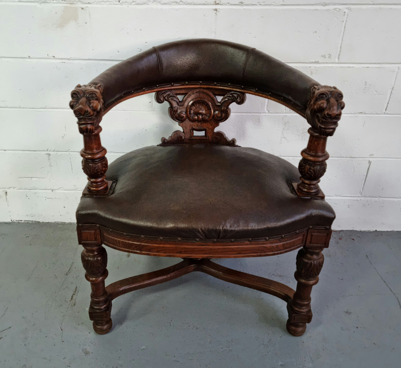 Henry 2nd Style French Oak Leather Library Chair | Antique & Vintage | Moonee Ponds Antiques | Australia Wide Delivery