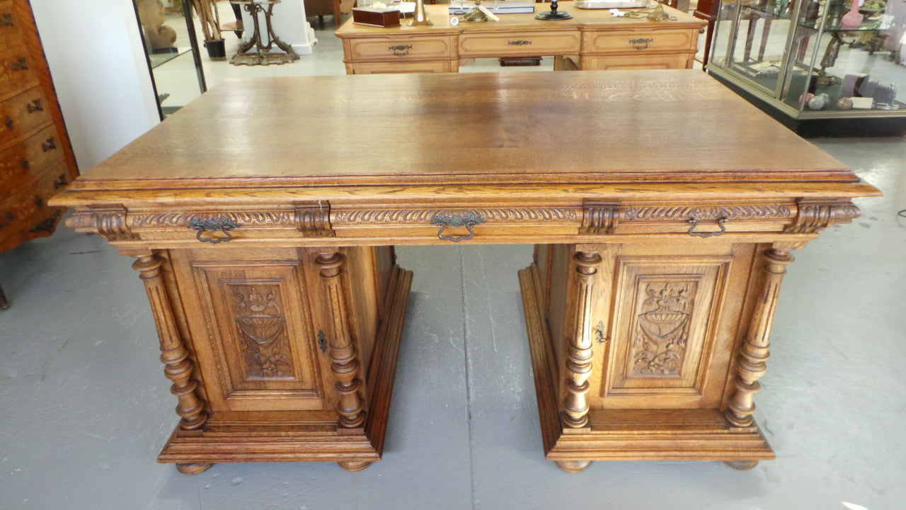 French Oak Partners Desk-3 | Antique & Vintage | Moonee Ponds Antiques | Australia Wide Delivery