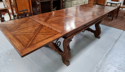 French Spanish Style Oak Parquetry Top Extension Table | Antique & Vintage | Moonee Ponds Antiques | Australia Wide Delivery