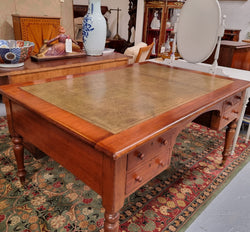 Australian Cedar Full Partners Desk With Leather Top | Antique & Vintage | Moonee Ponds Antiques | Australia Wide Delivery