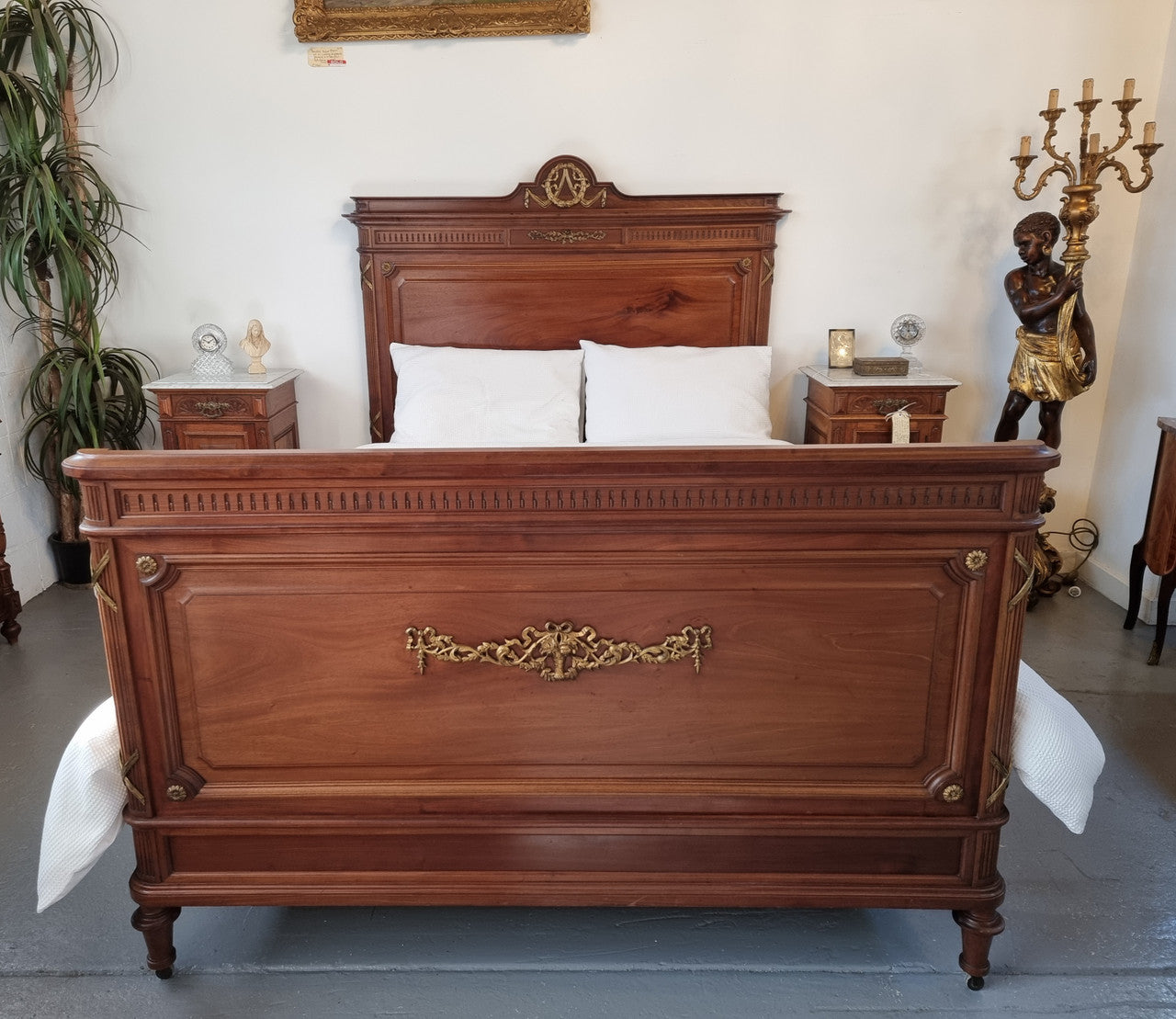 Louis XVI Style Mahogany Queen Size Bed On Original Castors | Antique & Vintage | Moonee Ponds Antiques | Australia Wide Delivery