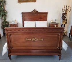 Louis XVI Style Mahogany Queen Size Bed On Original Castors | Antique & Vintage | Moonee Ponds Antiques | Australia Wide Delivery
