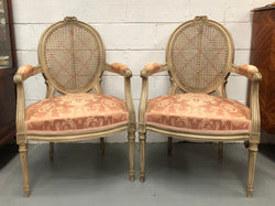 Pair Of French Louis XV Style Cane Back and Upholstered Seat Fauteuils | Antique & Vintage | Moonee Ponds Antiques | Australia Wide Delivery