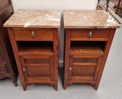 Pair of French Oak Arts & Crafts Marble Top Bedsides | Antique & Vintage | Moonee Ponds Antiques | Australia Wide Delivery