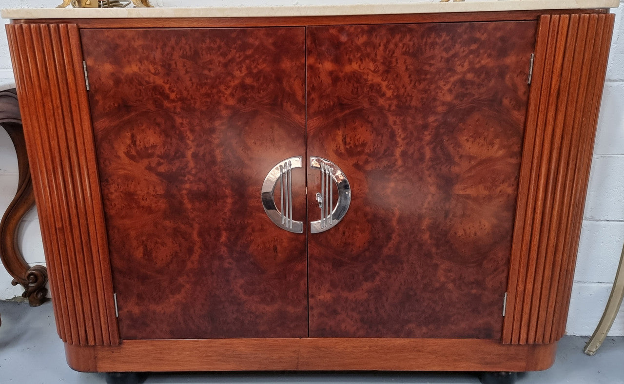 Beautiful Bespoke Art Deco Style Walnut & Mahogany Marble Top Buffet | Antique & Vintage | Moonee Ponds Antiques | Australia Wide Delivery