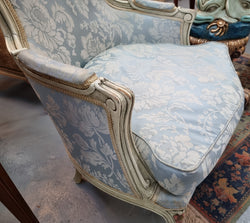 Pair of Stunning Louis XV Painted With Blue Upholstery Bergere Chairs | Antique & Vintage | Moonee Ponds Antiques | Australia Wide Delivery