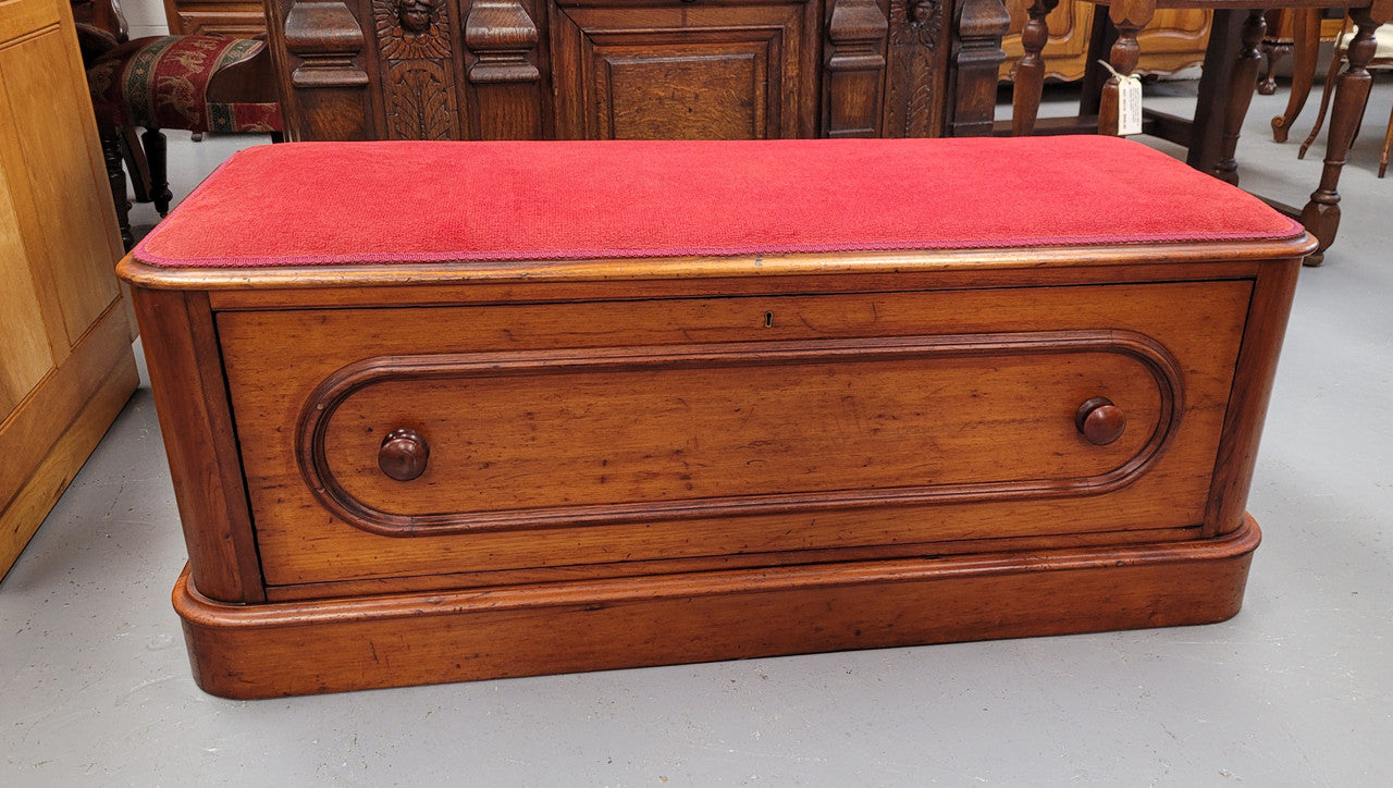 Victorian Cedar blanket box seat with lovely upholstery. This beautiful seat could be used in a bedroom in front of a bed or a hallway to store shoes and sit on when putting them on. It is in good original condition, please view photos as they help form part of the description.