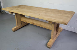 Late 19th Century French Stripped Oak Double Pedestal Stretcher Base Farmhouse Table | Antique & Vintage | Moonee Ponds Antiques | Australia Wide Delivery