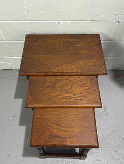 Tudor Style English Dark Oak Nest of Three Tables | Antique & Vintage | Moonee Ponds Antiques | Australia Wide Delivery