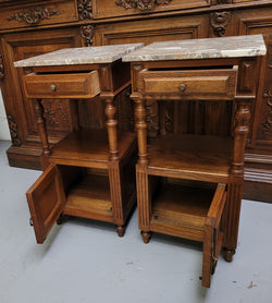 Pair of French Antique Oak Marble Top Bedsides Henry II Style | Antique & Vintage | Moonee Ponds Antiques | Australia Wide Delivery