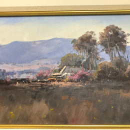 Beautiful oil on board landscape by English born  (Richard Chamerski) born in 1951 and began painting full time in 1978. He paints Traditional Impressionist landscapes and seascapes, and his work is represented throughout Australia. Painting measurements without frame is height 20 cm length 72 cm