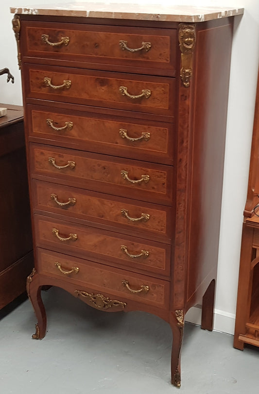 Louis XV Style Burr Walnut French Semainier