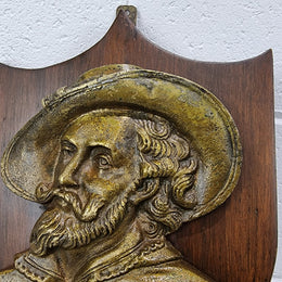 Antique Bronze plaque of a man plaque on a Mahogany panel. In good original detailed condition.