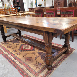Large impressive 19th century 2.5 meter Antique French Oak farmhouse table. Loads of character with a stunning solid thick top and has a long drawer at one end. Sourced from France and in good original detailed condition.