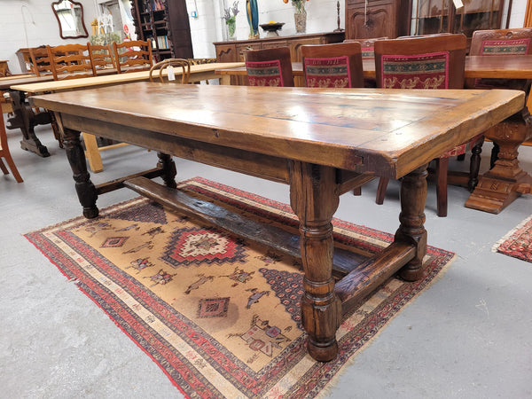 Large impressive 19th century 2.5 meter Antique French Oak farmhouse table. Loads of character with a stunning solid thick top and has a long drawer at one end. Sourced from France and in good original detailed condition.