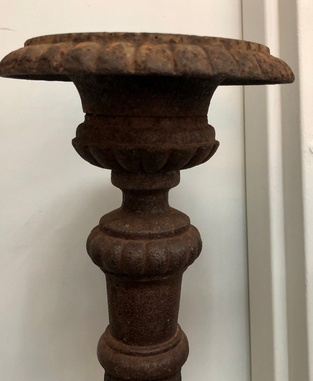 Rustic French Pair Of Tall Heavy Cast Iron Candlesticks