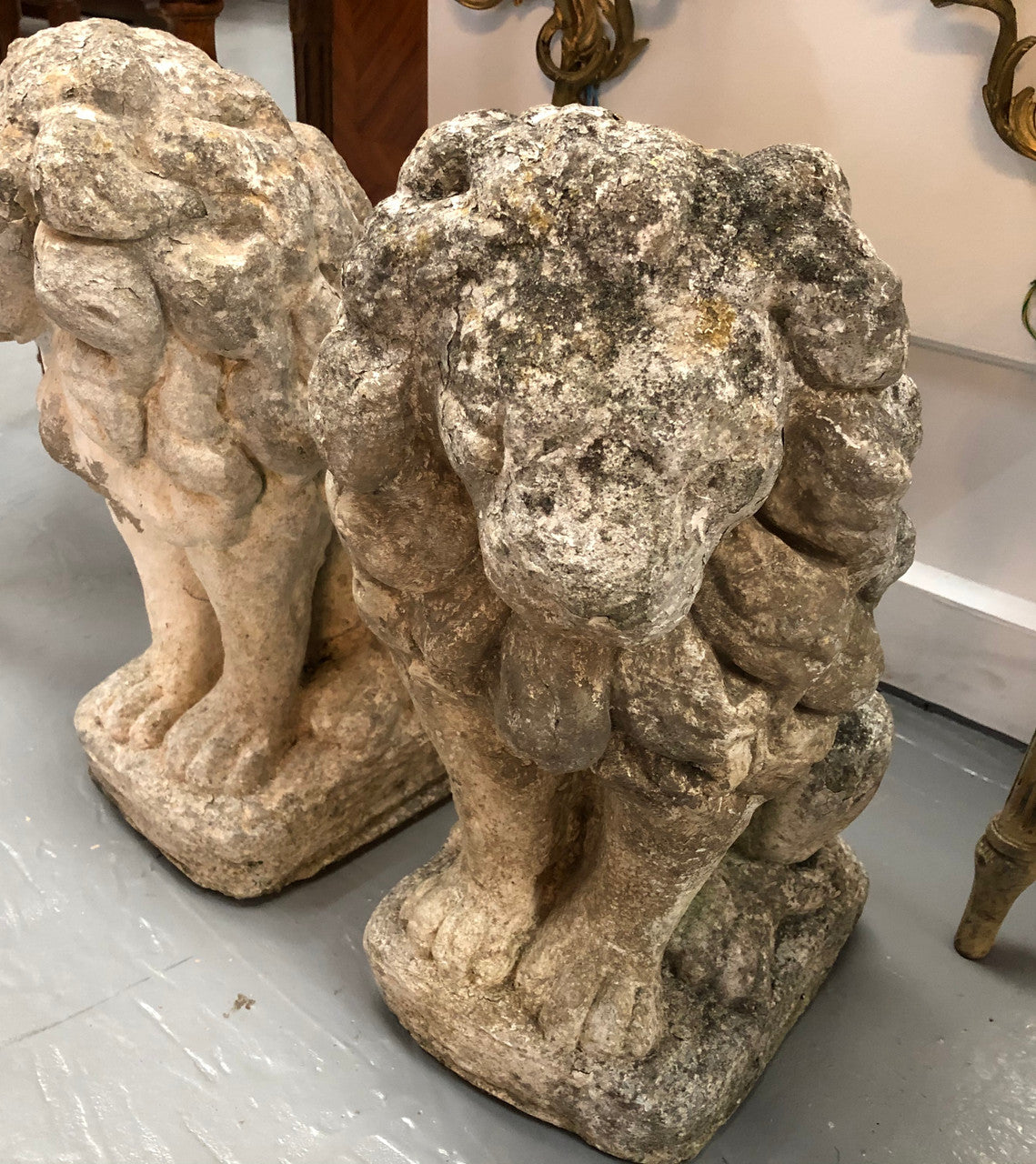 Fabulous Vintage Pair Of Concrete Lions