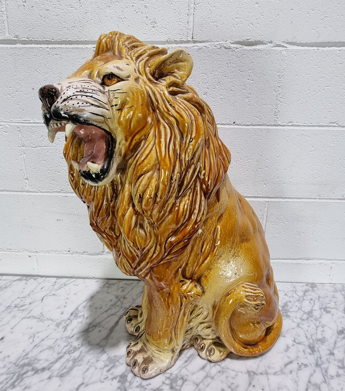 Vintage Italian Terra Cotta Glazed Roaring Lion | Antique & Vintage | Moonee Ponds Antiques | Australia Wide Delivery