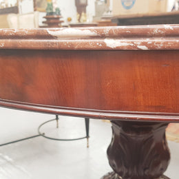 A superb early 19th century French Louis Philippe mahogany centre table, with original round carved rough marble with reeded-edge and is in good original condition.