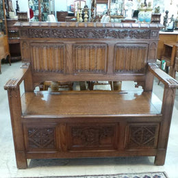 French Oak Gothic Hall Seat