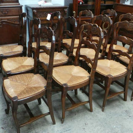 Set of 12 French Oak Ladder Back Chairs